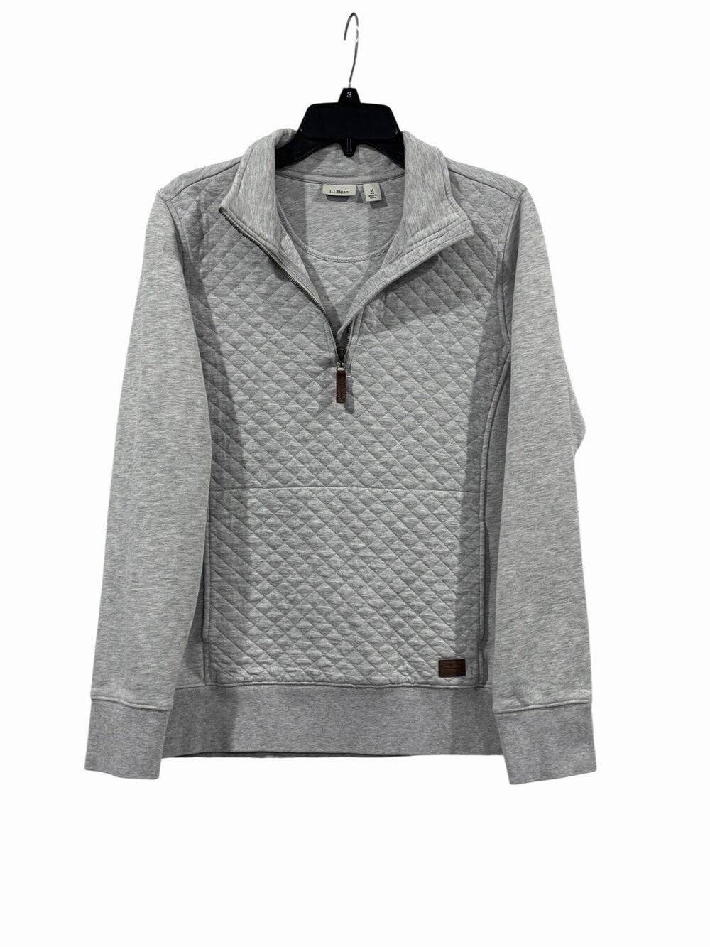 L.L. Bean Womens Quilted Quarter Zip Pullover Sweatshirt Size M Gray Modest